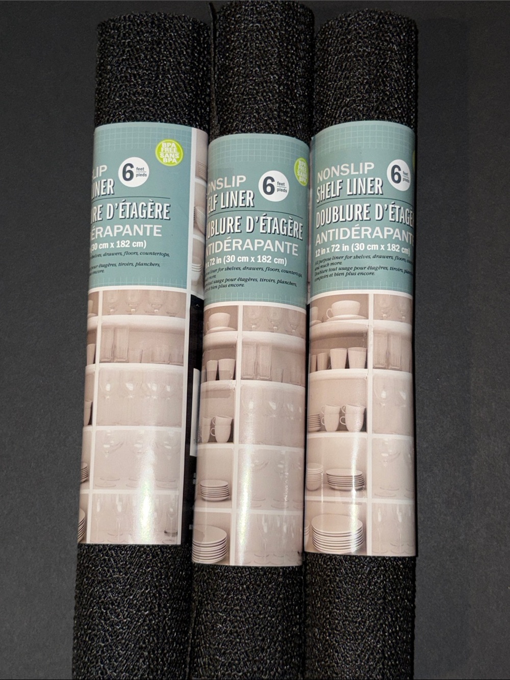 3pk Non-Slip Shelf Liner Roll - Black